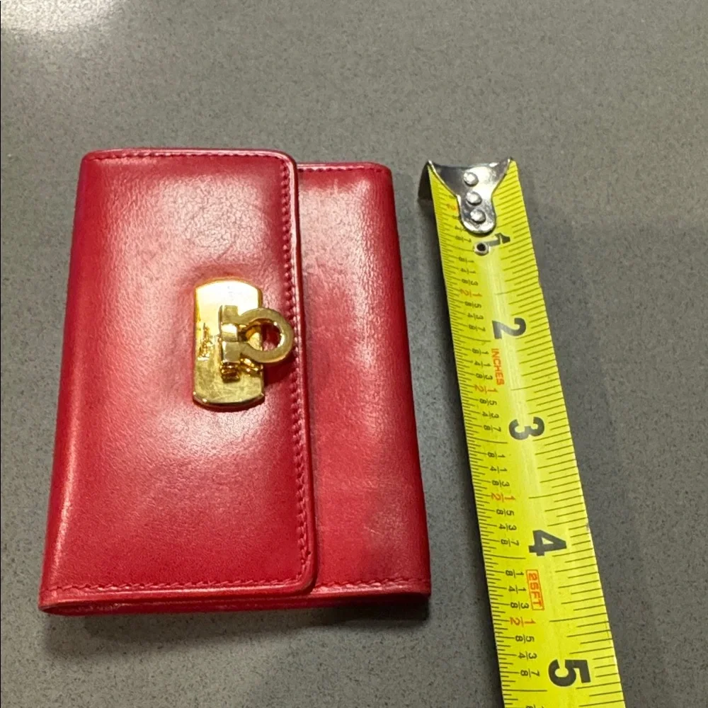 Salvatore Ferragamo Authentic Pre Owned Red Leather Card Holder Gold Hardware.